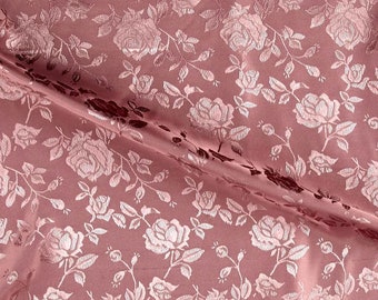 Dusty Rose Floral Brocade Jacquard Satin Fabric - 58/60" Wide