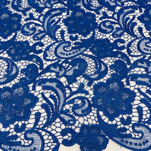 Mia Fabrics Inc, Royal Blue Guipure Lace Fabric Floral Bridal Lace Guipure Wedding Dress by the Yard (Pick a Size)