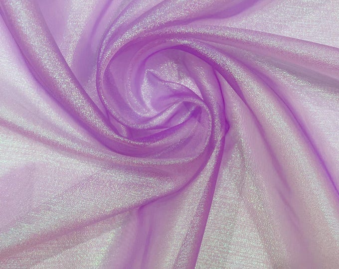 Light Purple Iridescent Sparkle Organza Fabric, Stiff Holographic Shiny Wedding Bridal Dress Veil Fabric, Party Decor