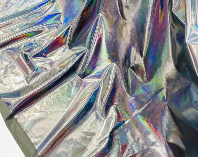 Black Metallic Foil Iridescent Spandex Fabric: 2-Way Stretch - By The Yard