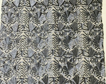 Navy Blue Geometric Sequins Fabric: 4-Way Stretch Mesh, Emily Design by the yard