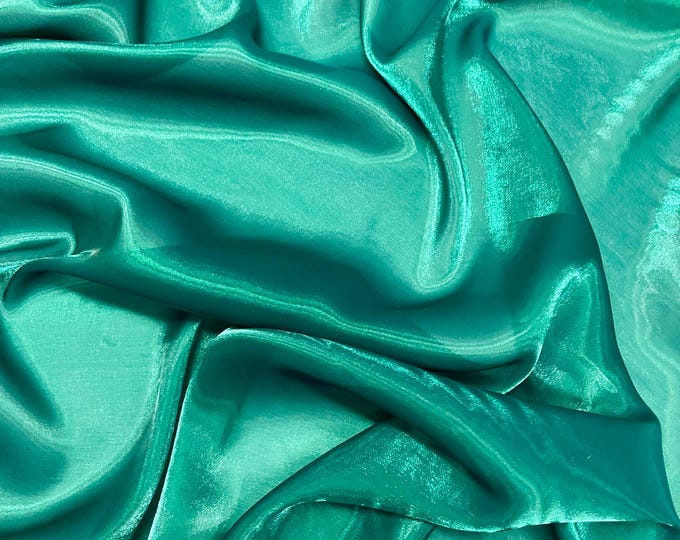 Hunter Green Water Shine Ultra Glossy Shimmer Bridal Chiffon By Yard, Liquid Crystal Chiffon Fabric, Liquid Bridal Chiffon