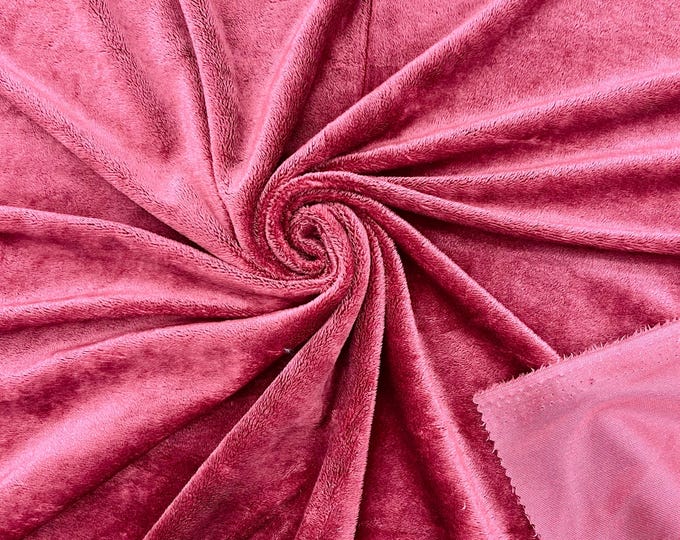 Burgundy Minky Fabric By The Yard, Ultra Soft Fabric, 3.mm Pile, 2 Way Stretch Minky Fabric, 60” Wide Used for Blanket