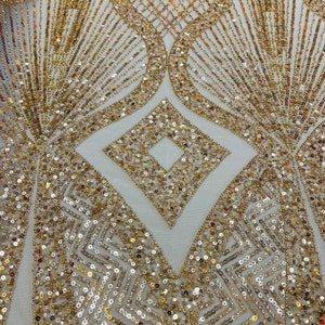 Champagne Beaded Damask Fabric: Bridal Appliqué Lace by the Yard
