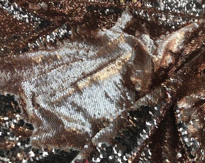 Rose Gold/ Matte Flip Up Sequins Reversible, 2-Way Stretch 58/60” Sequins Fabric Dresses-Nightgowns-Prom Gown (Choose The Quantity)