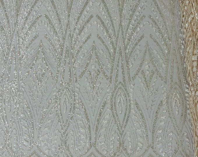 Clear Wedding Beaded Fabric, Nude Mesh Sold By The Yard - Embroidered Beaded Wedding Bridal Fabric