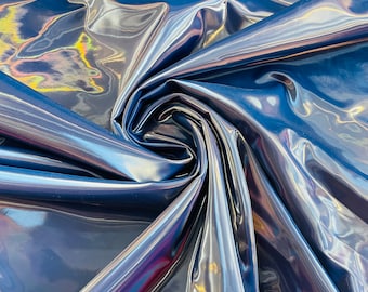 Navy Blue Shiny Vinyl Fabric: 4-Way Stretch Spandex, 58" Wide - By The Yard