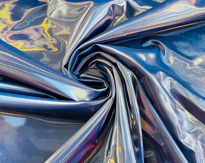 Navy Blue | Latex Shiny Vinyl 4 Way Stretch | Milliskin Vinyl Spandex Fabric | Prom-Gown-Dress, 58" Wide Sold by The Yard (Pick a Size)