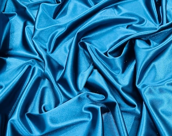 Teal Blue Shiny Spandex Satin Fabric By Yard, 4-Way Stretch Polyester, 60" Wide
