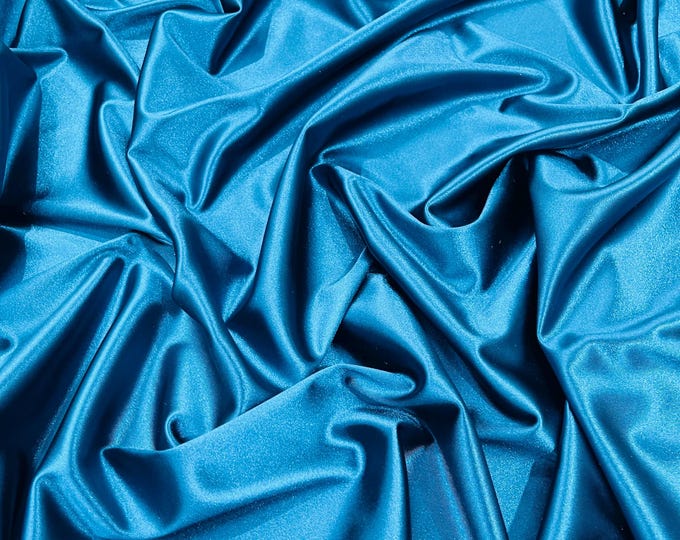 Teal Blue Shiny Spandex Satin Fabric By Yard, 4-Way Stretch Polyester, 60" Wide