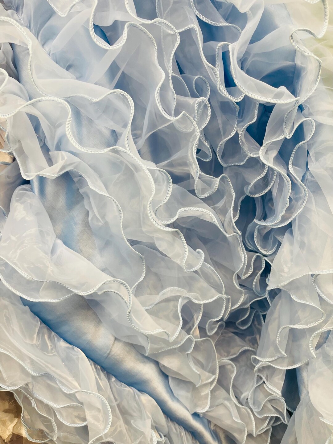 Baby Blue Ruffle Fabric, Organza Ruffle on Taffeta Backing, Prom Dress ...