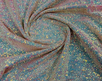 Blue/Pink Iridescent Mini Glitz Sequins on Nude Mesh 4 Way Stretch Sequin Fabric Dresses-Nightgowns-Prom Gown (Choose The Size)