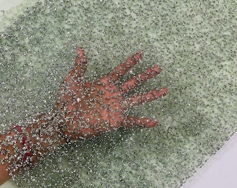 Sage Rhinestones Glitter Fabric on a Mesh By The Yard, Ombre Effect Rhinestones Mesh Glitter Fabric, Glitter Fabric | Sparkle Fabric