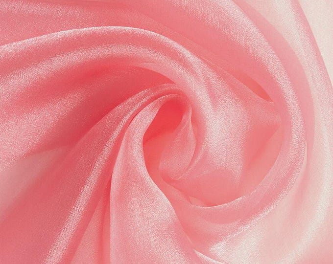 Coral Sparkle Crystal Organza Fabric: Sheer Shiny Material, 60" Wide