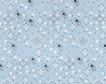 Lt Blue Bandana Print Fabric Cotton/Polyester Sold By The Yard