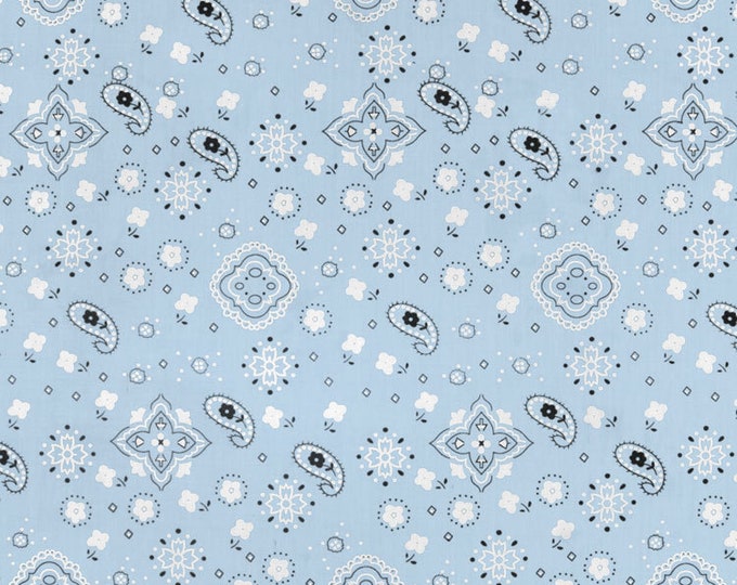 Lt Blue Bandana Print Fabric Cotton/Polyester Sold By The Yard