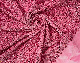 Pink Sequin Velvet Fabric: 5mm Sequins, 2-Way Stretch, 58/60" Wide, By The Yard
