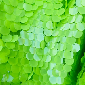 Neon Lime Green Round Sequin Fabric, Tear Drop Mermaid Sequin Fabric, Sequins Fabric Mermaid Dresses-Nightgowns-Prom Gown (Pick a Size)