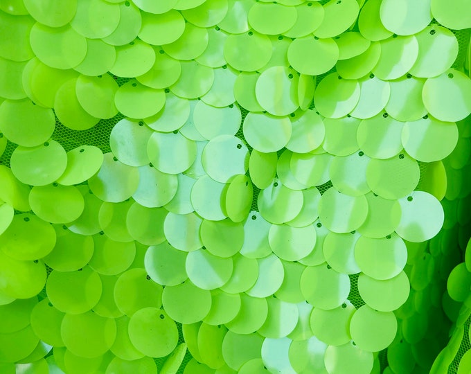 Neon Lime Green Round Sequin Fabric, Tear Drop Mermaid Sequin Fabric, Sequins Fabric Mermaid Dresses-Nightgowns-Prom Gown (Pick a Size)
