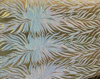 New Blue Iridescent 4 Way Stretch Phoenix Wing Sequin Spandex Mesh Fabric for Prom Gala Gown Sold By Yard
