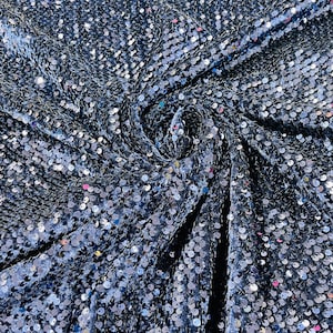 Sequins Velvet Fabric - Navy - 2Way Stretch Velvet With Partial Luxury Sequins  5mm Shining Sequin Velvet 58/60” (Choose The Quantity)