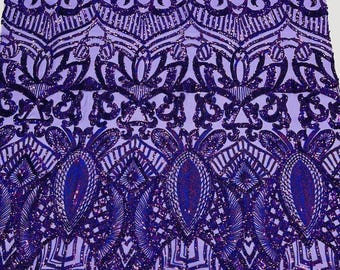 New holographic Purple on Purple Mesh, Royalty Design on Mesh 4way Stretch Sequin-Prom-Gown By The Yard