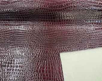 Dk Burgundy Vinyl Faux Fake Leather Pleather Embossed Shiny Alligator Fabric Upholstery By Yard