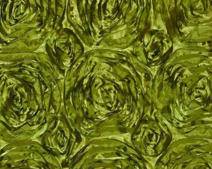 Olive Rosette Fabric 3D Rosette Satin, Floral Satin ( Choose The Size )