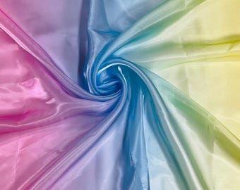 Ombre Pattern Satin Organza Fabric Sold by the Yard, Ombre Satin Organza Fabric - 58" Wide - Transparent Satin Organza Fabric