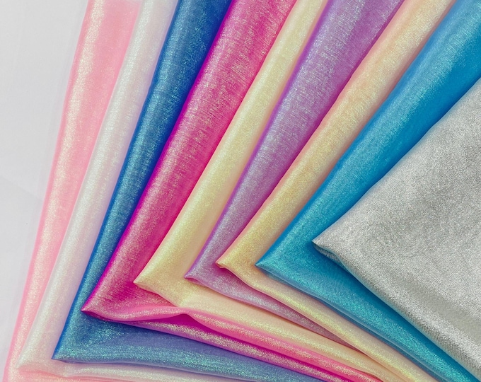 Iridescent Sparkle Organza Fabric, Stiff Holographic Wedding Veil Material (60" Wide)