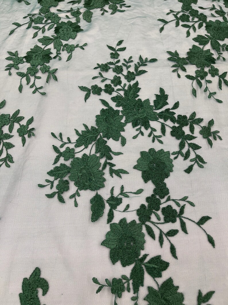 HUNTER GREEN Damask Design Embroidered on Mesh Lace Fabric Etsy