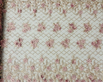 Dusty Rose 3D Blumenspitze Stoff mit Perlen: Braut Hochzeit Kleid Material