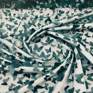 Hunter Green 3D Butterfly Lace Fabric: Embroidered Tulle Mesh, Bridal Wedding Dress