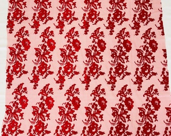 Red Flower Design Embroidered on Mesh Lace Fabric, Floral Bridal Lace Wedding Dress by the Yard (Pick a Size)