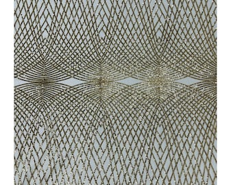 Light Gold Sequins Fabric  - Ivory Mesh 2Way Stretch Geometric Diamond Design on Mesh Fabric for Prom Gala Gown By The Yard
