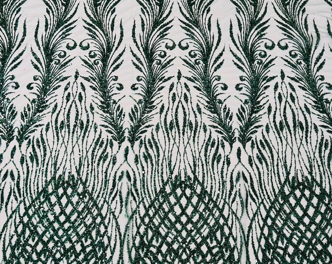 H Green Beaded Fabric by the yard, Bridal Heavy beaded, Damask Pattern With Beads and Sequin, Appliqué lace for bridals,weddings,prom dress.