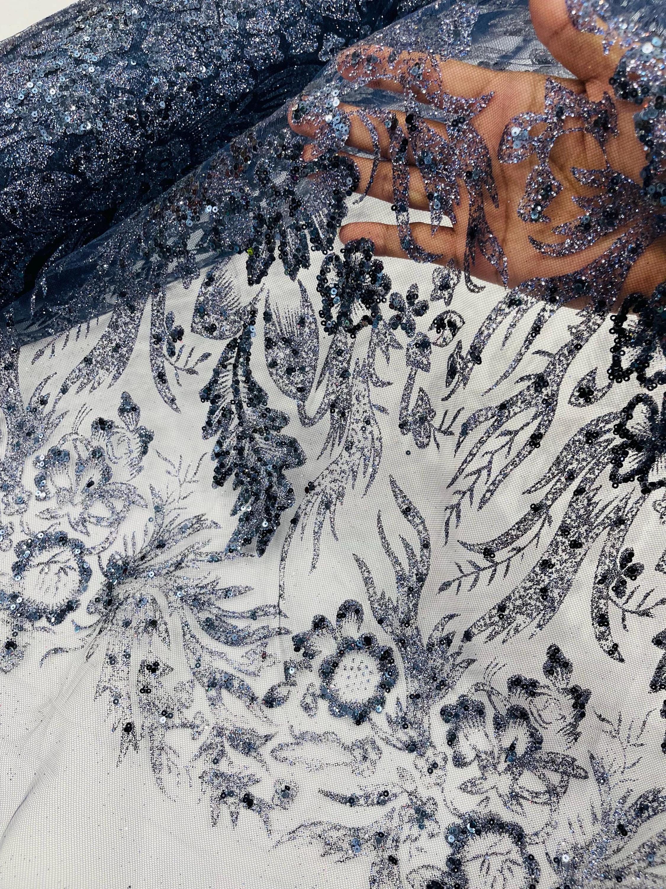 Navy Blue Glitter Sequin Mesh Lace Fabric, Wedding Decor Fabric Bridal ...