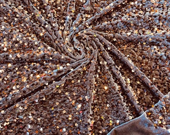 Brown Sequin Velvet Fabric: 2-Way Stretch, 5mm Sequins (58/60")