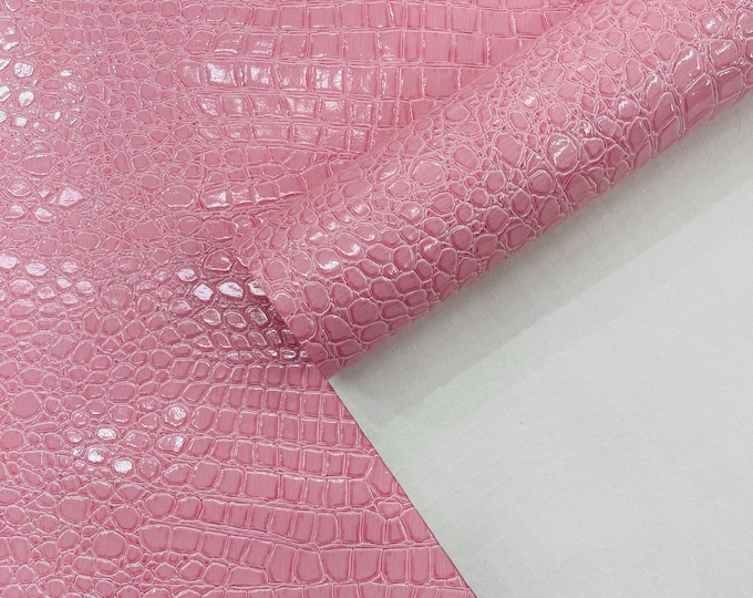 Pink Crocodile Faux Fake Leather Vinyl Fabric, Embossed Crocodile Fabric By The Yard Upholstery Purses Shoes Wallets Belts