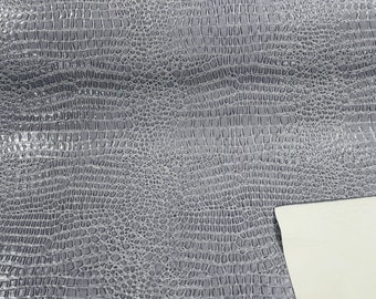 Gray Vinyl Faux Fake Leather Pleather Embossed Shiny Alligator Fabric Upholstery By Yard
