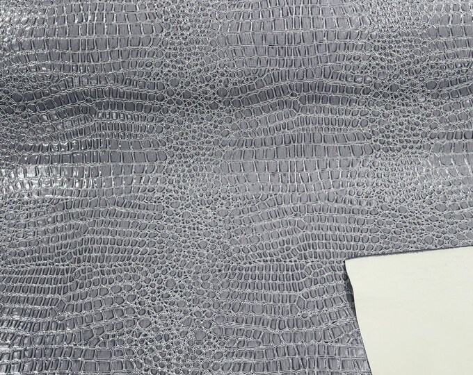 Gray Vinyl Faux Fake Leather Pleather Embossed Shiny Alligator Fabric Upholstery By Yard