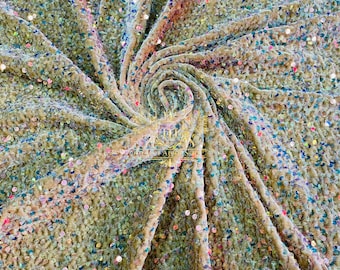 Iridescent Sequin Fabric: Gold Stretch Velvet, 2-Way Stretch