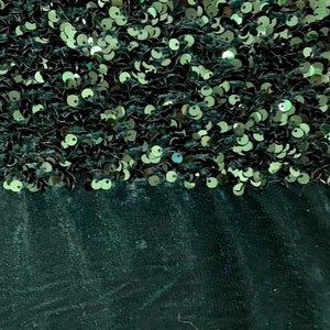 Hunter Green Sequin Stretch Velvet Fabric: 5mm Shining Sequins, 2-Way Stretch (58/60&quot;)