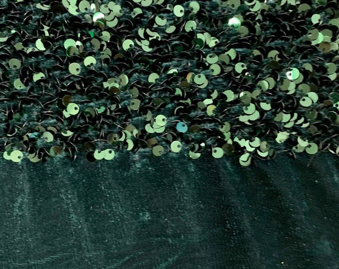 Hunter Green Sequin on Stretch Velvet With Luxury Sequins all Over 5mm Shining Sequins 2-way Stretch 58/60” (Choose The Quantity)