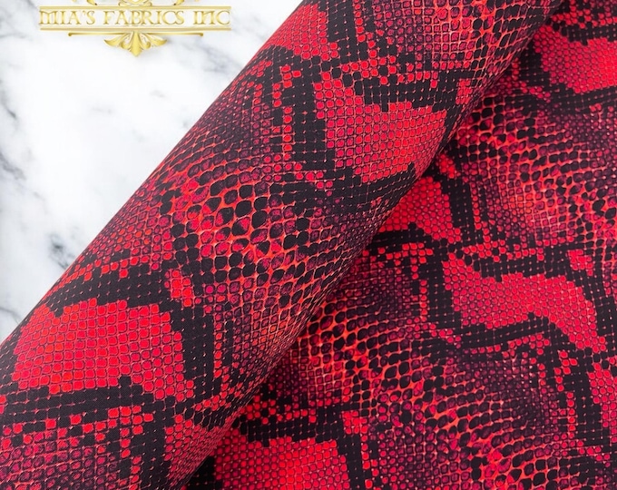 Red Snake Design Nylon Spandex By The Yard, Digital Print Snake Fabric | Muti Color Snake Fabric 4 Way Stretch, Serpent Fabric 60” Wide
