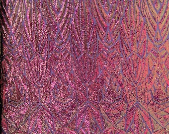 Purple Iridescent Sequin Fabric – Geometric Design, 4 Way Stretch