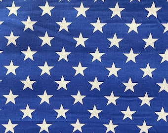 Mia's Fabrics Inc, Royal Blue Stars Print Poly Cotton 60 Inch Fabric by The Yard