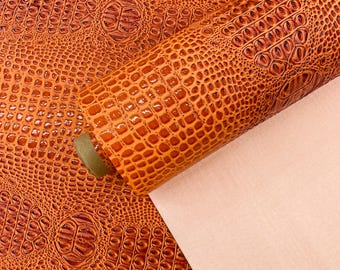 Crush Orange Gator 3D Embossed Vinyl Fabric - By Yard Glossy Crocodile 2 Tone Faux Leather