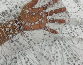 Silver Glitter Mesh Lace Fabric – Galaxy Sparkle Bridal, Prom Decor
