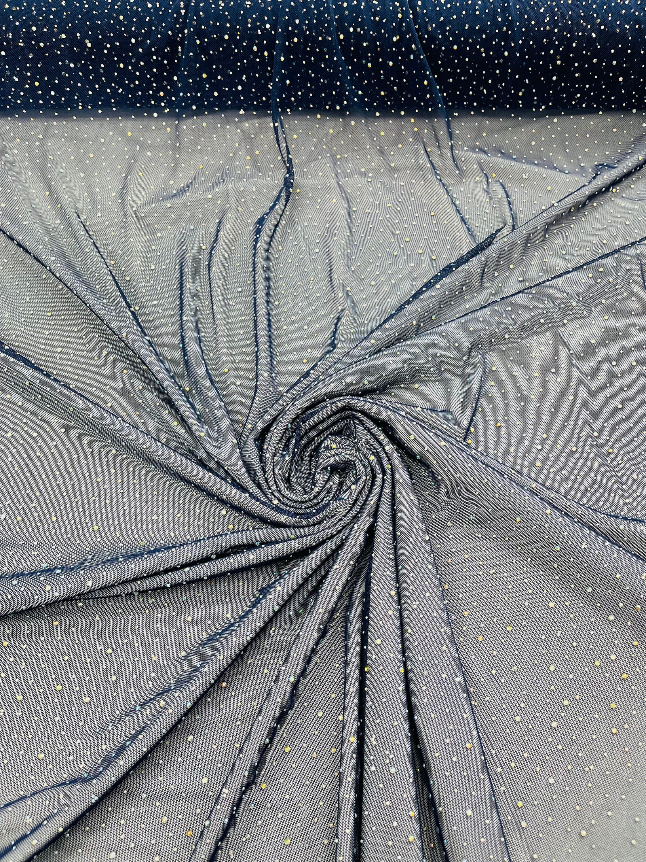 Power Mesh Polyester Rhinestone Fabric - Navy Blue - 4 Way Stretch Power  Mesh Fabric Crystal Stones By Yard